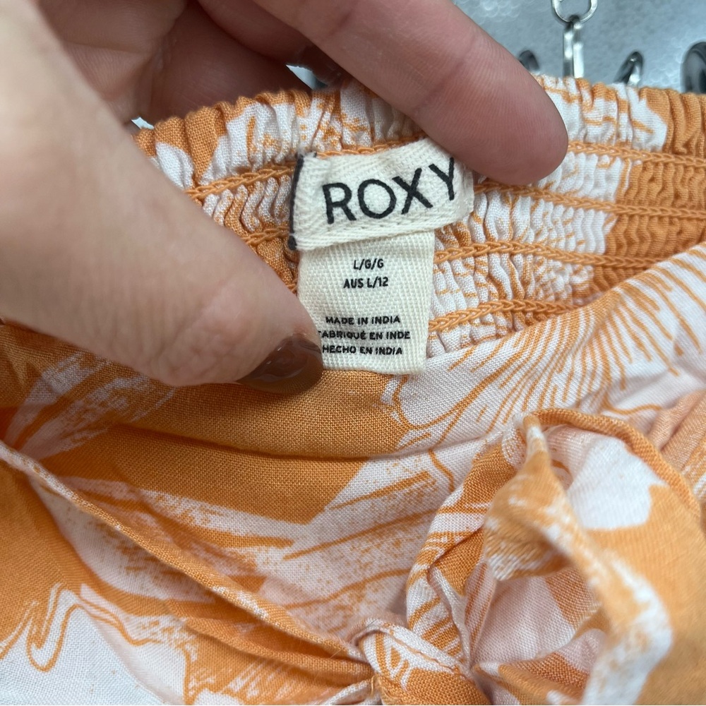 Roxy High-waist Orange & White Floral Wide Leg Flowy Hawaiian Pants Size Large - Picture 3 of 12
